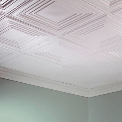 Fasade Traditional Style/Pattern #3 Decorative Vinyl 2ft x 4ft Glue Up Ceiling Tile in Matte White