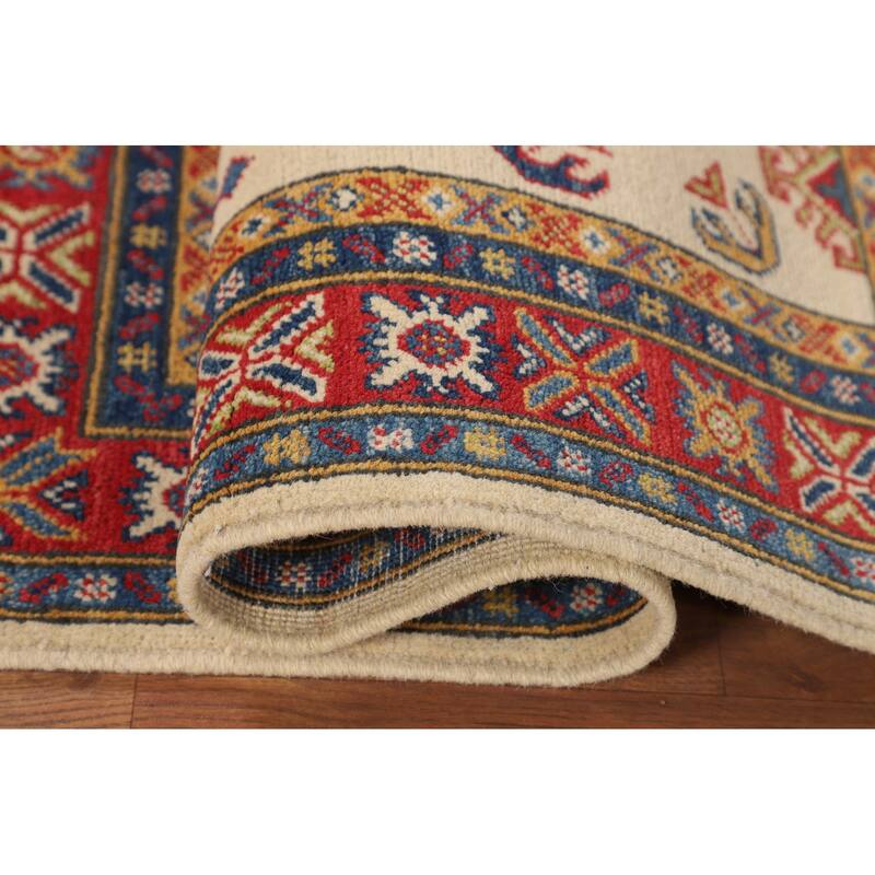 Geometric Beige Kazak Accent Rug Handmade Wool Carpet - 2'7" x 3'11"
