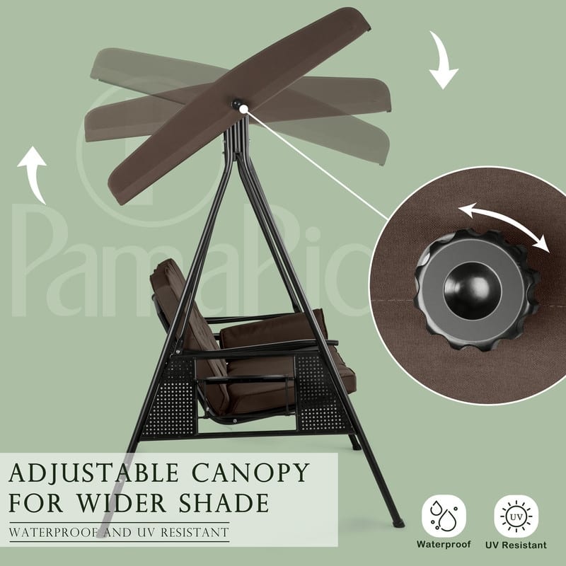 3-Person Metal Patio Swing with Canopy and Cushions