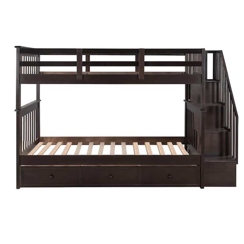 Space-Saving Twin Over Twin Bunk Bed with Built-in Stairs and Drawers, Ideal for Kids' Room or Dorm