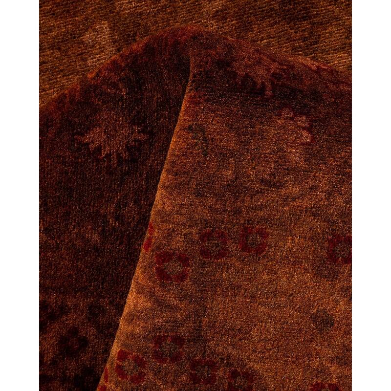 Overton Hand Knotted Wool Vintage Inspired Modern Contemporary Overdyed Brown Runner Rug - 3' 2" x 22' 4"