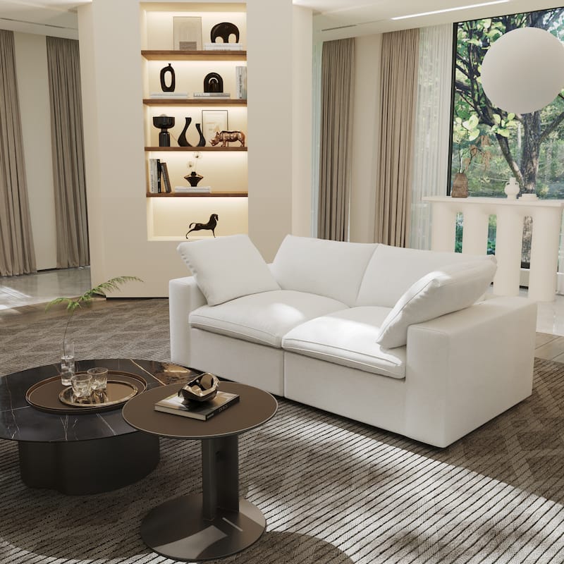 Linen Sectional Sofa Modern Upholstered Loveseat Couch