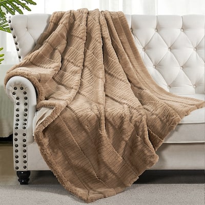 Sculpted Stripe FauxFur Throw Super Soft Cozy Blankets for Couch
