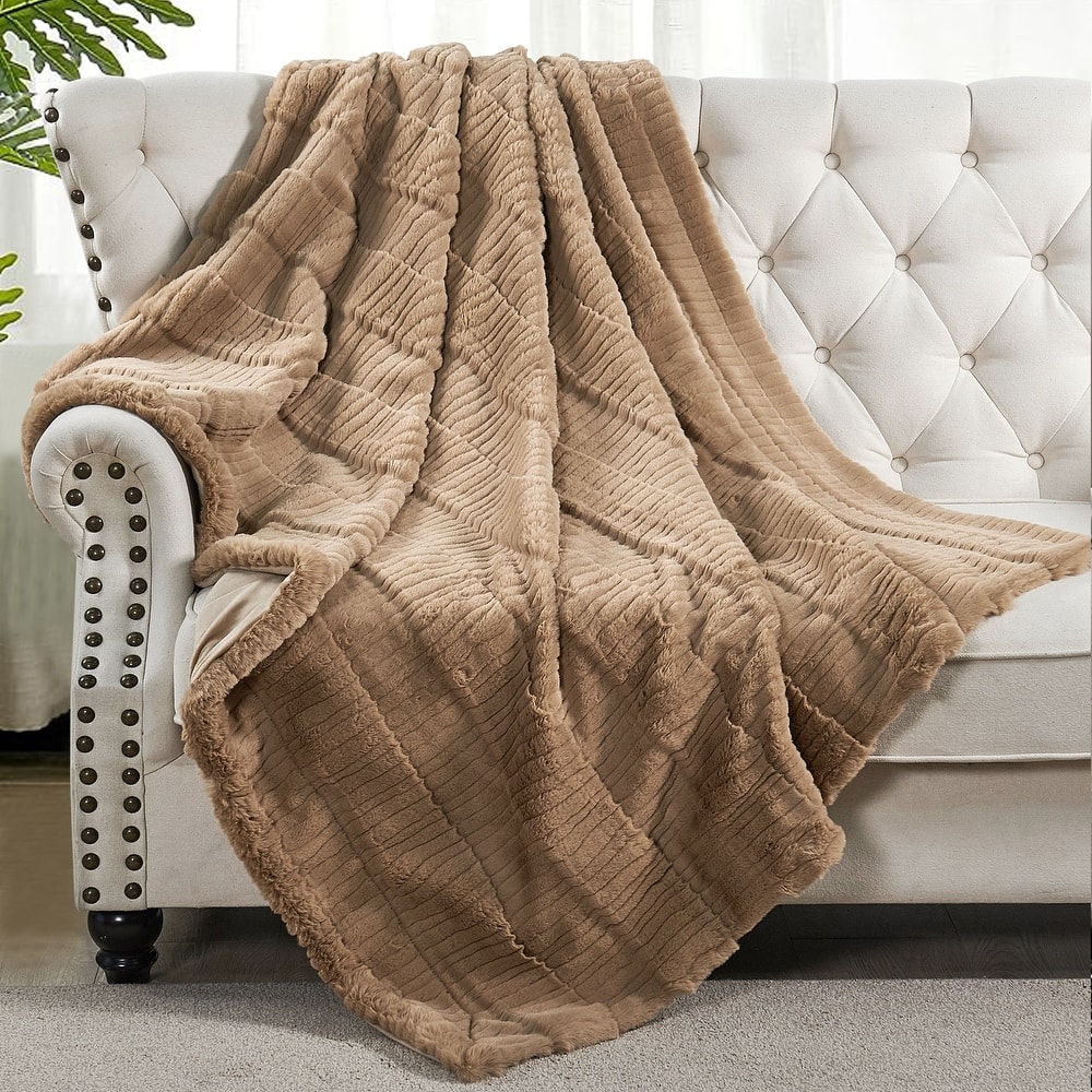 Sculpted Stripe FauxFur Throw Super Soft Cozy Blankets for Couch