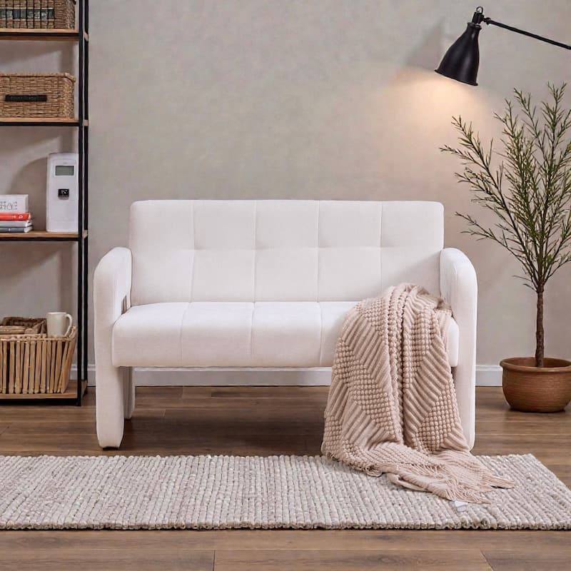 Modern Double Armchair Upholstered 2-Seater Sofa with Dual Armrests, Chenille Fabric Compact Couch for Living Room - Beige