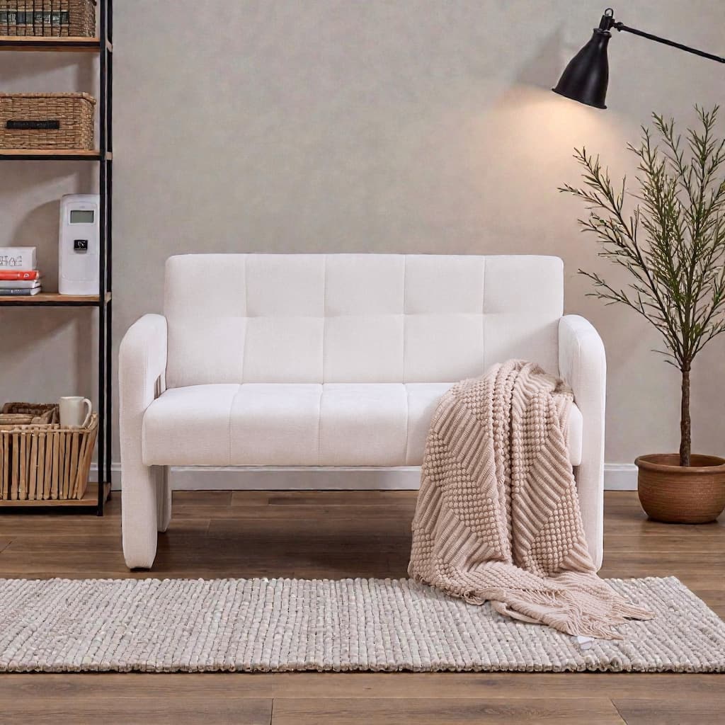 Modern Double Armchair Upholstered 2-Seater Sofa with Dual Armrests, Chenille Fabric Compact Couch for Living Room