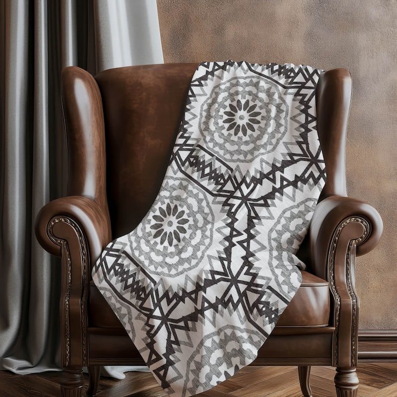 Premium Machine Washable Boho Suzani Sherpa Throw Blanket