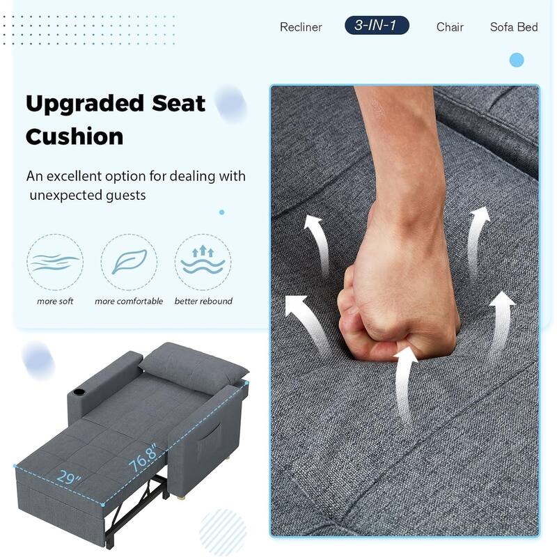AECOJOY Adjustable Sleeper Chair Bed 3-in-1 Convertible Futon Sofa