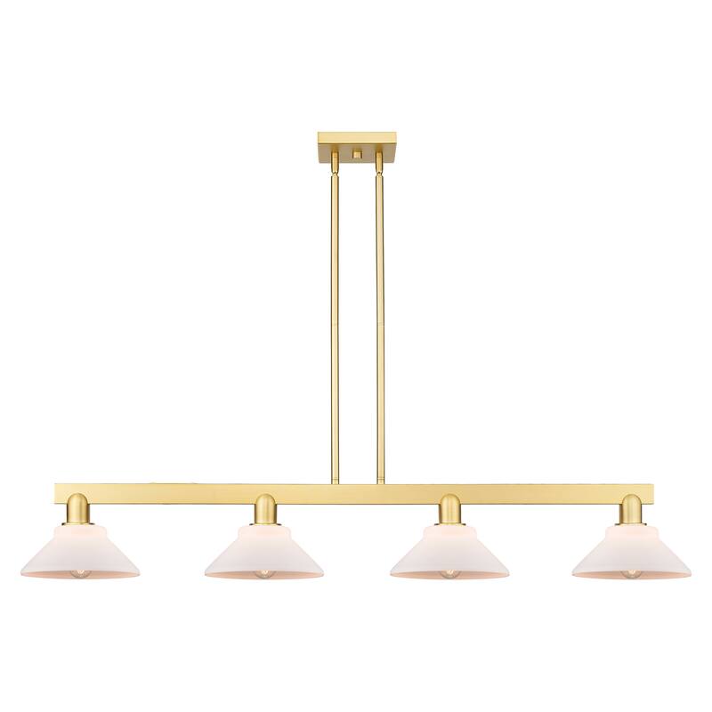 Innovations Lighting Endless Possibilities Arcadia - Orwell - 4 Light 51" Stem Hung Island Light - Antique Brass Finish - Satin Gold