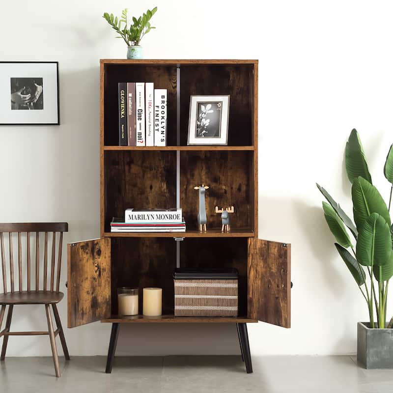 Retro Bookcase Freestanding Bookshelf with 2 Tier Shelves