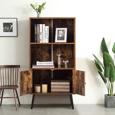 Retro Bookcase Freestanding Bookshelf with 2 Tier Shelves