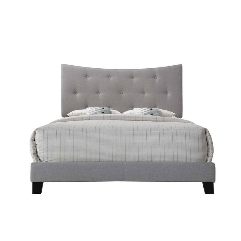Fabric Queen Bed with Elegant Arched Headboard, Button Tufted, Low Profile Footboard, Rubberwood Legs, Box Spring Required