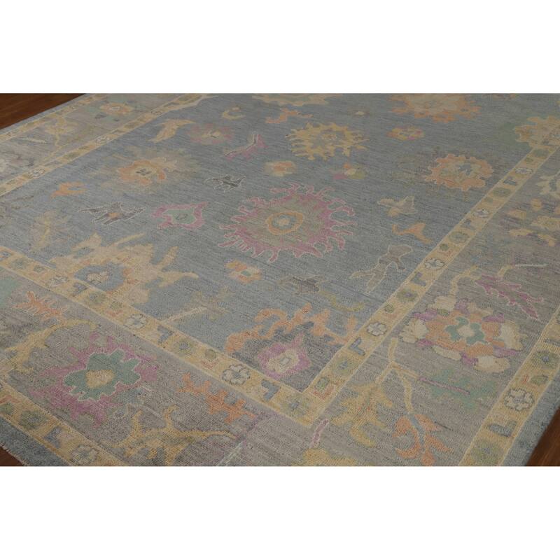 Hand Knotted Oriental 100% Wool Carpet Transitional All-Over Navy Blue & Blues Oushak Area Rug - 9' 11'' X 8' 4''