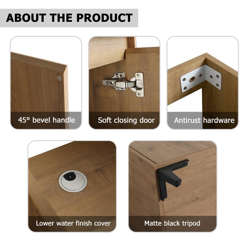 Freestanding Bathroom Vanity with Double Resin Sink, Soft-Closing Doors, Adjustable Shelves - 47.6in L Plywood