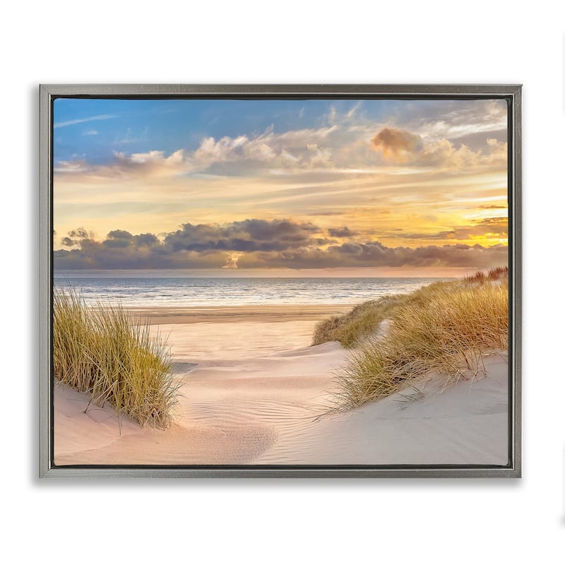 Stupell Serene Beach Between Dunes Framed Floater Canvas Wall Art Design By Mike Calascibetta - 31 x 25 - Grey