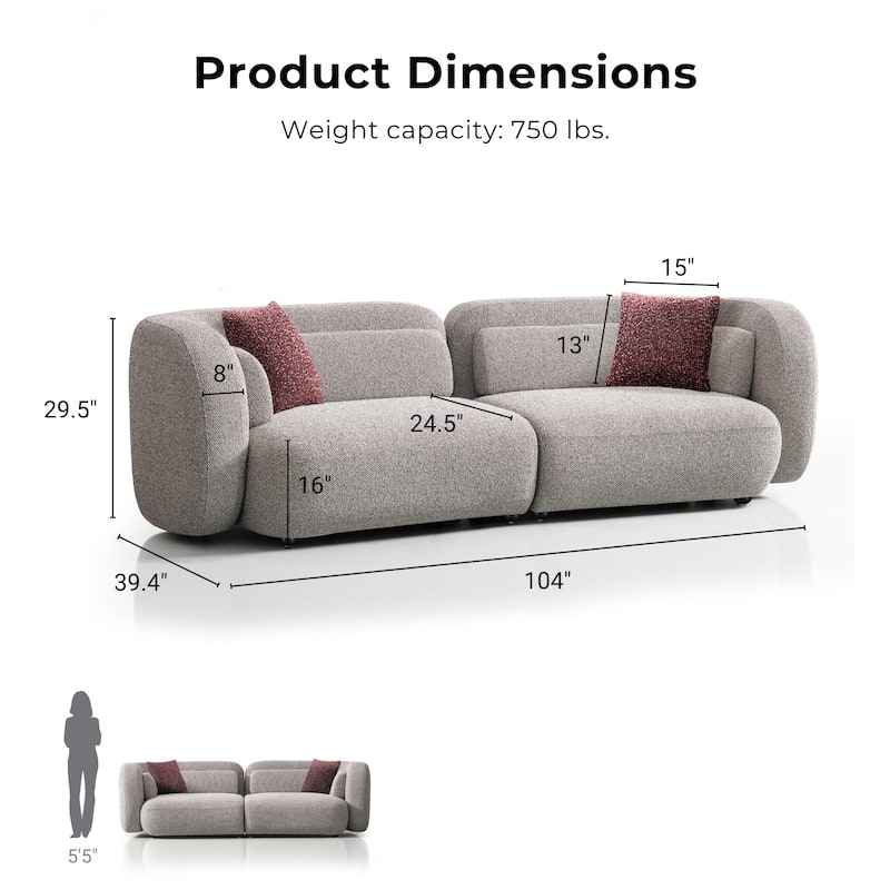 Furniture of America Premier Modern Curved Premium Upholstered 104" Solid Wood Sofa