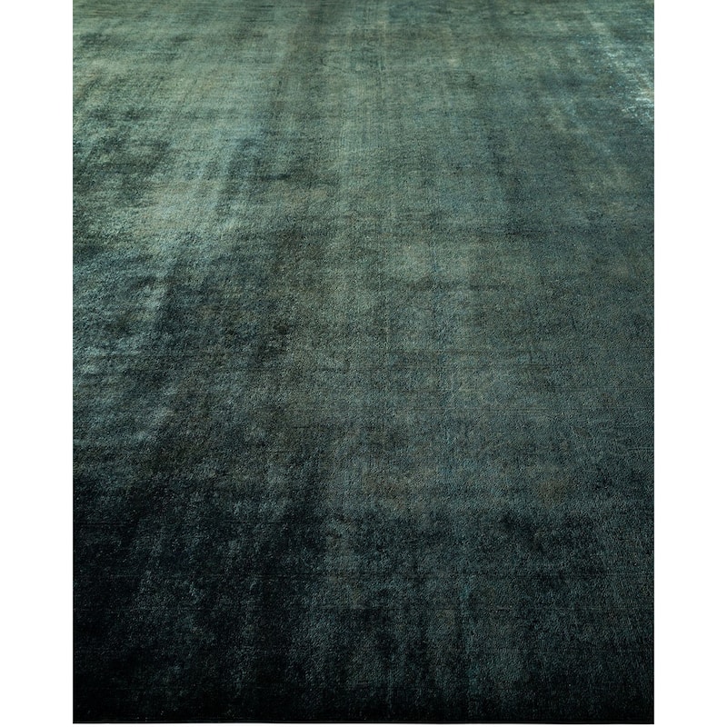 Overton Hand Knotted Wool Vintage Inspired Modern Contemporary Overdyed Green Area Rug - 12' 1" x 18' 2"