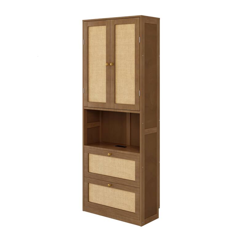 Foldable Bed Convert Cube Cabinet Rattan Murphy Bed Space-Saving Bed