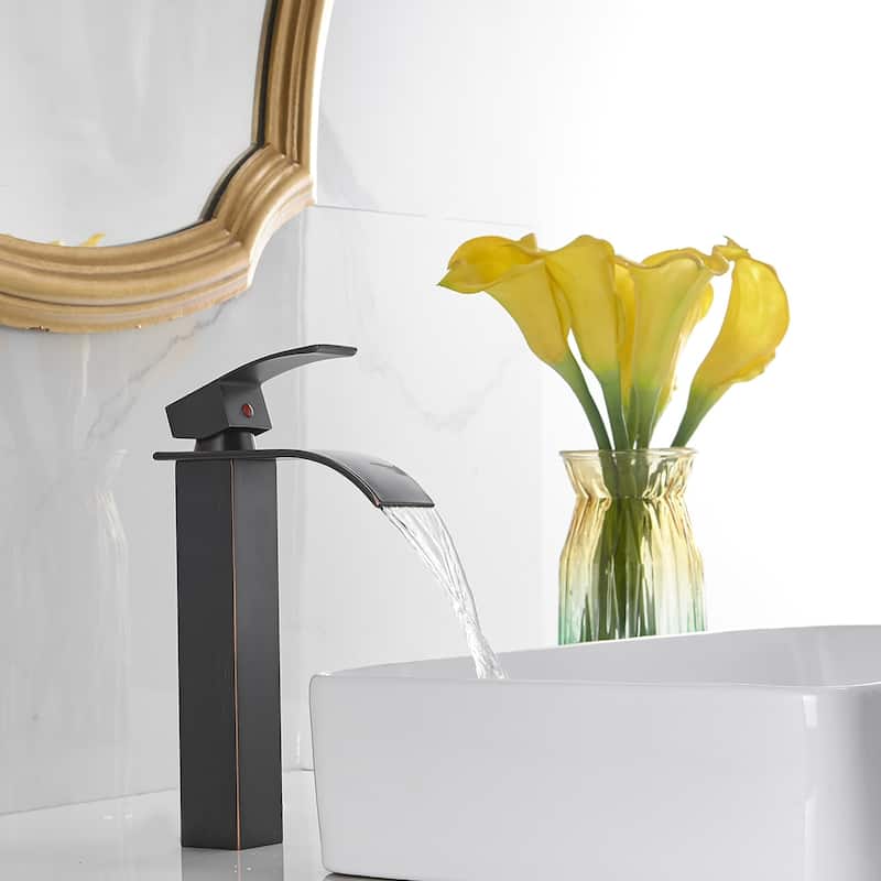 Single-Hole Deck Mount High Arc Waterfall Faucet with Drain Assembly - ORB
