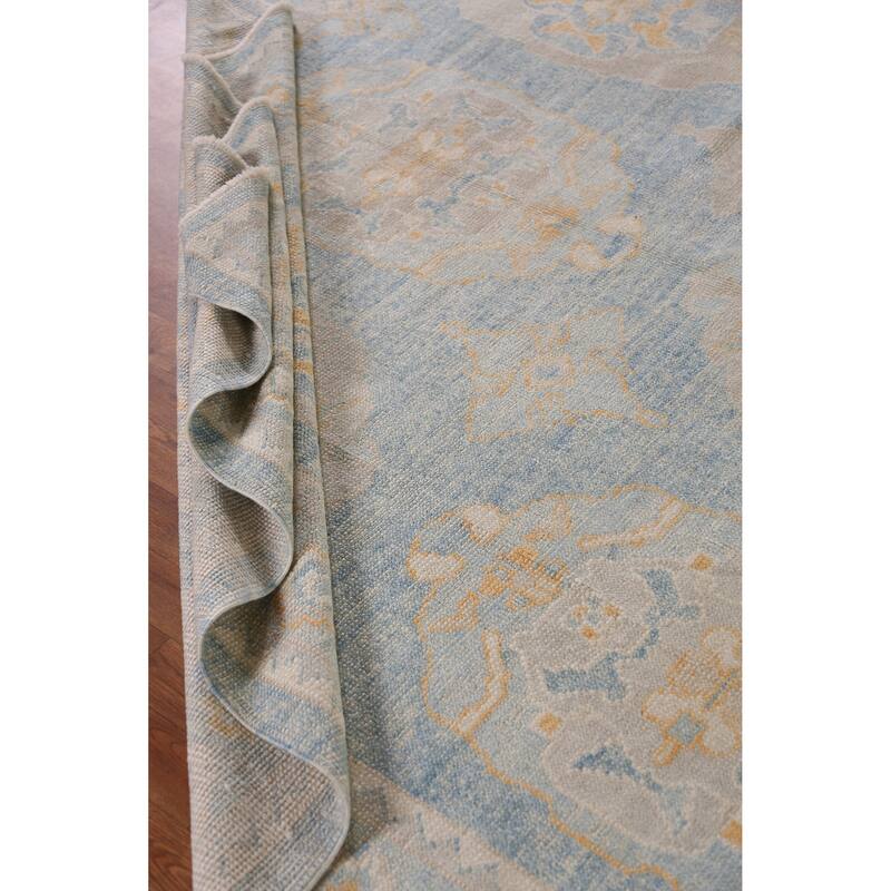 Hand Knotted Oriental 100% Wool Carpet Transitional All-Over Navy Blue & Blues Oushak Area Rug - 11' 2'' X 8' 5''