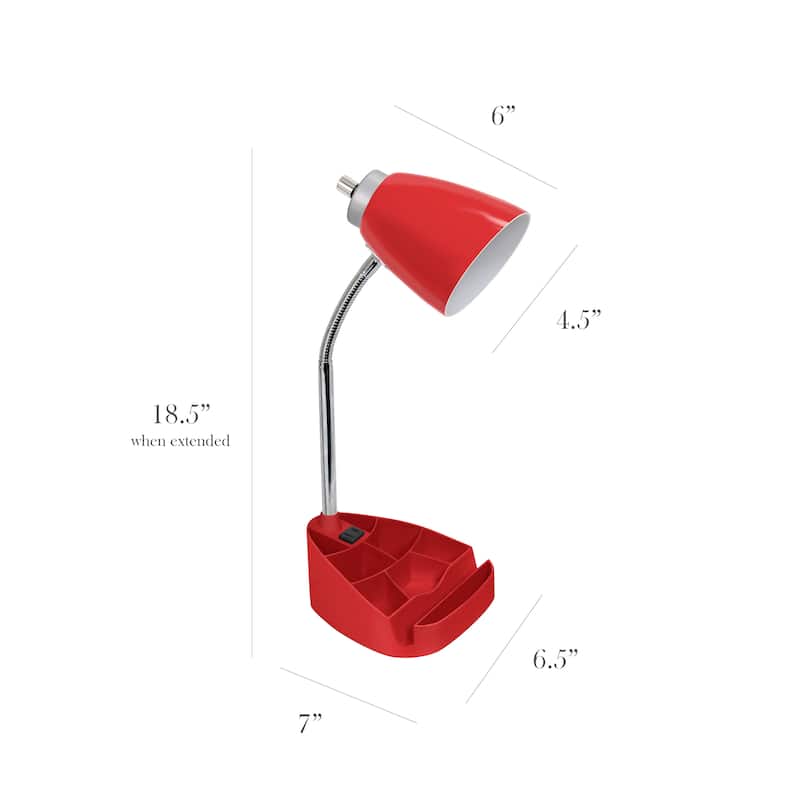 Limelights Gooseneck Organizer Desk Lamp w/ Holder and USB port, Red