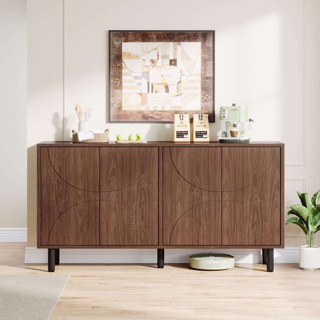 55" Sideboard Buffet Cabinet with 4 Doors and Adjustable Shelves for Kitchen, Living Room