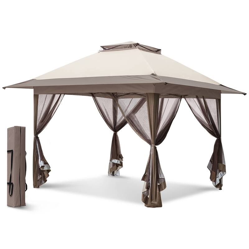 EAGLE PEAK 13x13 Pop Up Gazebo with Mosquito Netting, Easy Up Screened Canopy for Patio and Backyard, Easy Set-up Outdoor Gazebo