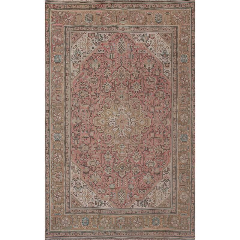 Hand Knotted Oriental 100% Wool Carpet Traditional Medallion Pink Tabriz Area Rug - 9' 4'' X 6' 5''