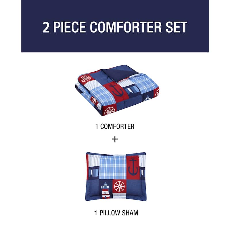 DESIGN STUDIO Nautical Patch Blue Ultra Soft Microfiber Reversible Comforter Set