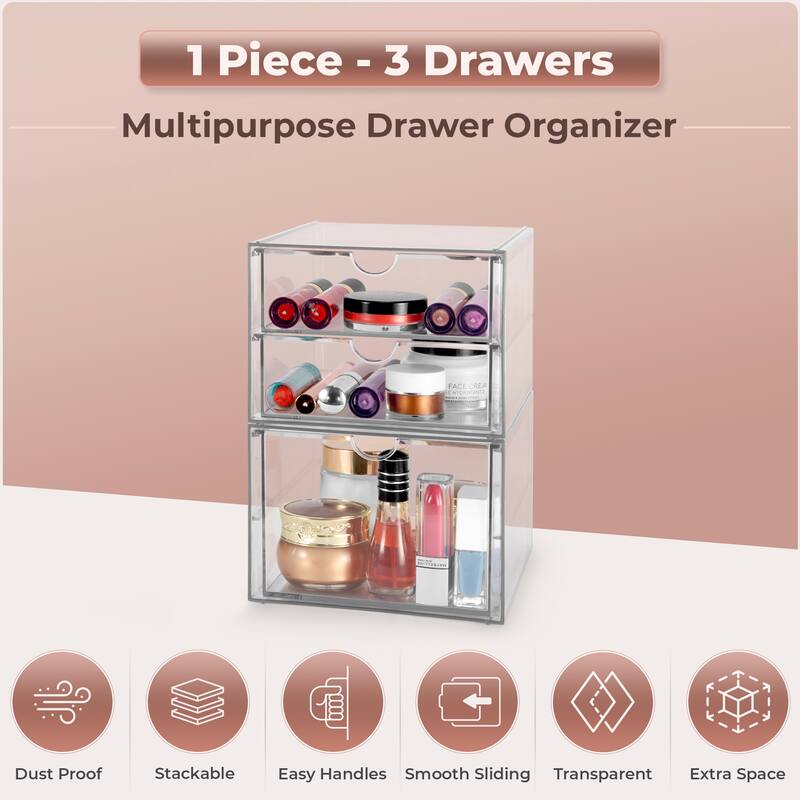Sorbus Acrylic Cosmetic Makeup Organizer 3 Drawers Clear Stackable Storage Bin For Jewelry And Office Supplies Organizer- 2Pc