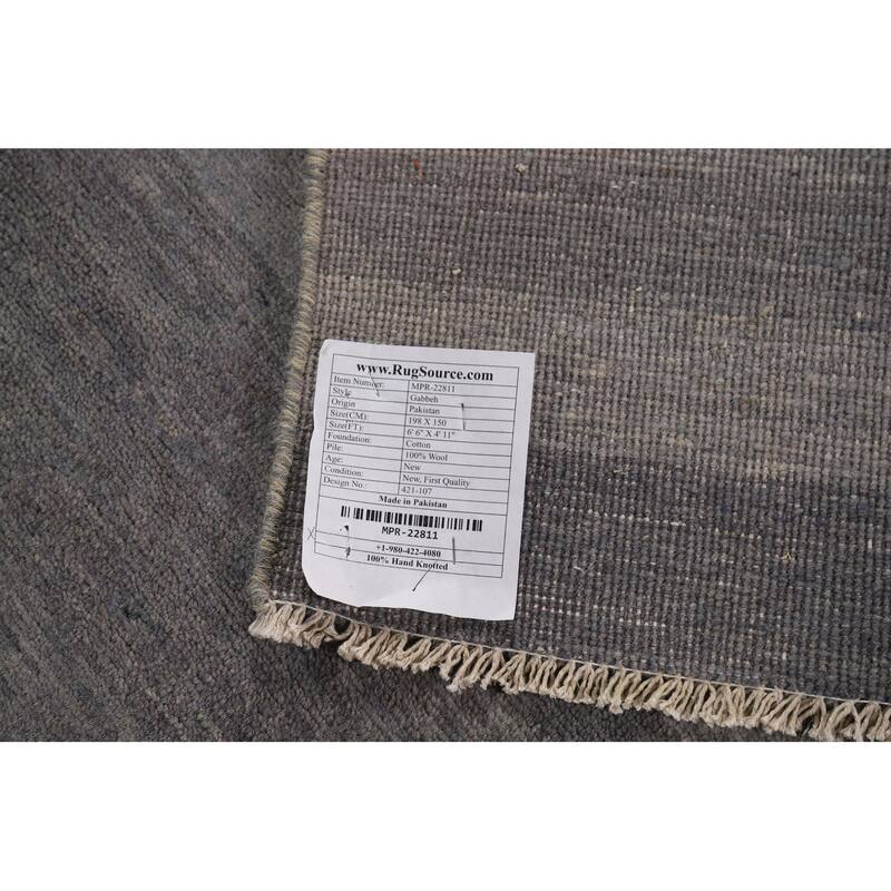 Gray Gabbeh Modern Area Rug Hand-Knotted Wool Carpet - 4'11" x 6'6"