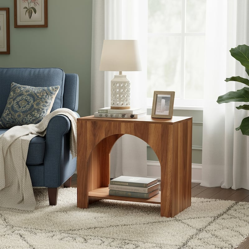 Farmhouse Side Table with Storage, Large Wooden Pedestal End Table