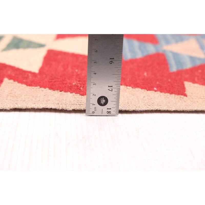 ECARPETGALLERY Flat-Weave Bold and Colorful Ivory Wool Kilim - 3'10 x 5'10