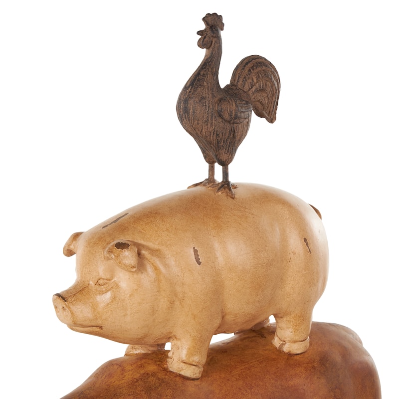 Resin Stacked Farm Animals Decorative Sculpture - Multi Colored or Brown