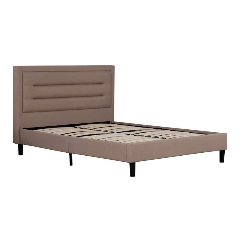 Liam Queen Bed, Brown Polylinen Upholstered Horizontal Tufted Headboard - Queen - Brown
