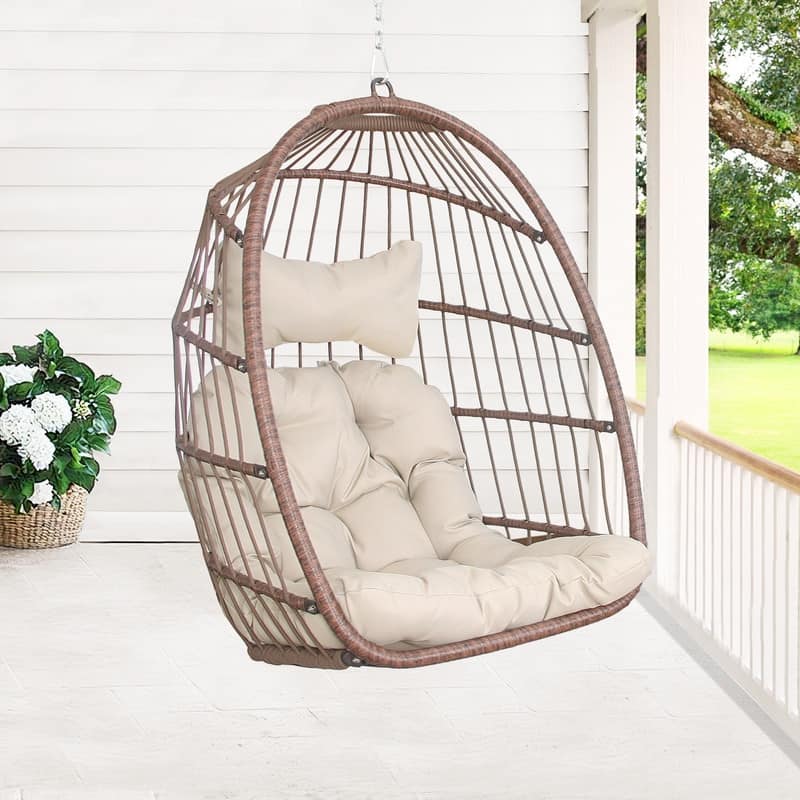 Indoor Hanging Egg Chair Without Stand, 350 lbs Capacity, Wicker Egg Swing Chair with Cushion for Living Room and Bedroom