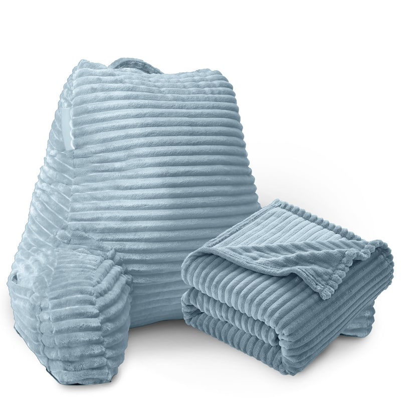 Emperyan Reading Pillow for Bed Adult with Fleece Blanket - Floor - Specialty - Stone Blue