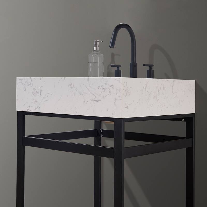 Altair Merano Stainless Steel Vanity Console with Stone Countertop, no Mirror
