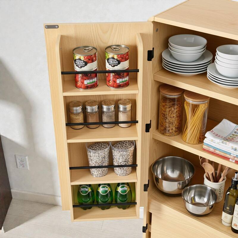 72" Tall Curved Pantry Cabinet with Adjustable Shelves, 8 Door Racks and Hidden Drawer, Farmhouse Storage Cupboard for Kitchen