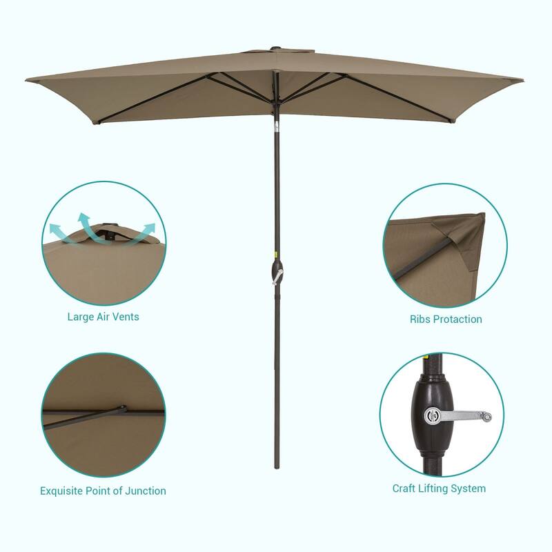 Bonosuki 10x6.5ft Rectangular Aluminum Patio Market Umbrella