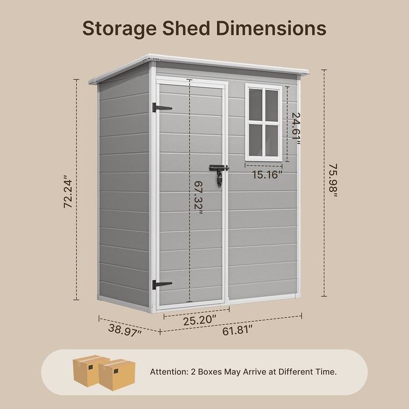 5' x 3' All Weather Durable Resin Outdoor Storage Shed with Floor for Patio Furniture and Tools