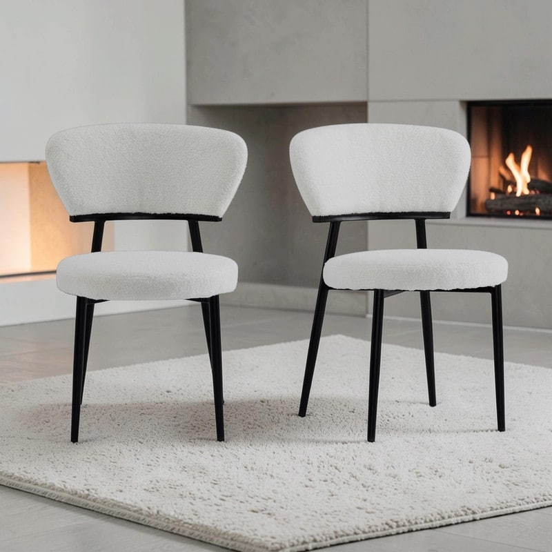 Set of 2 Modern Upholstered Arm Dining Chairs with Metal Legs, Soft Padded Seat & Backrest