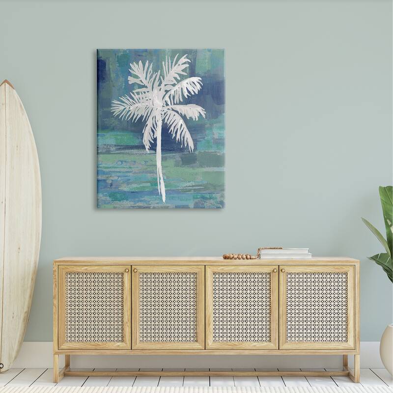 Stupell White Palm Tree Leaves Abstract Green Background Canvas Wall Art - Blue
