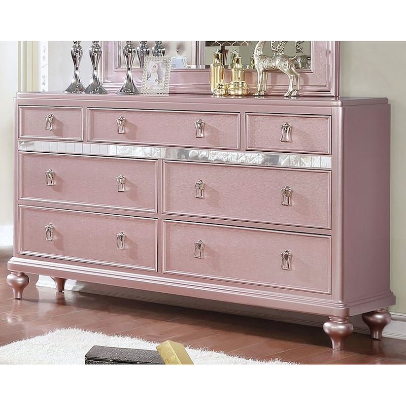 7 Drawers Wooden Dresser - Rose Gold