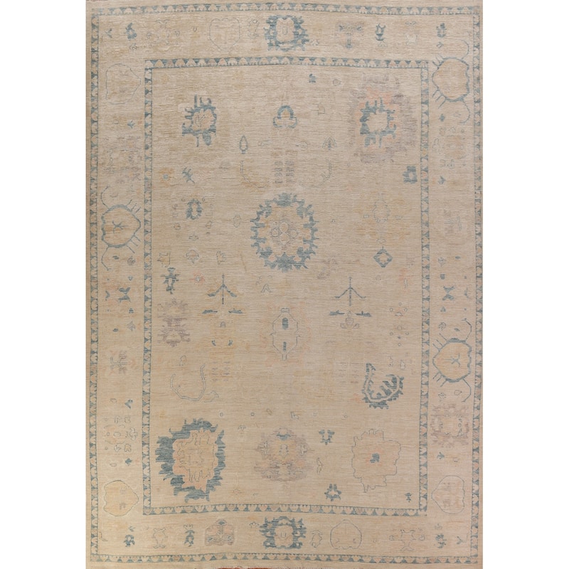 Hand Knotted Oriental 100% Wool Carpet Transitional All-Over Beige & Ivories Oushak Area Rug - 13' 5'' X 10' 1''