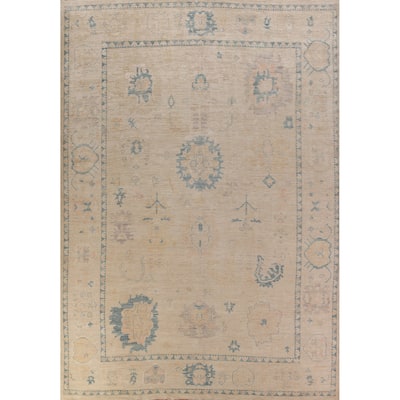Vegetable Dye Floral Oushak Turkish Rug Handmade Wool Carpet - 10'1" x 13'5"