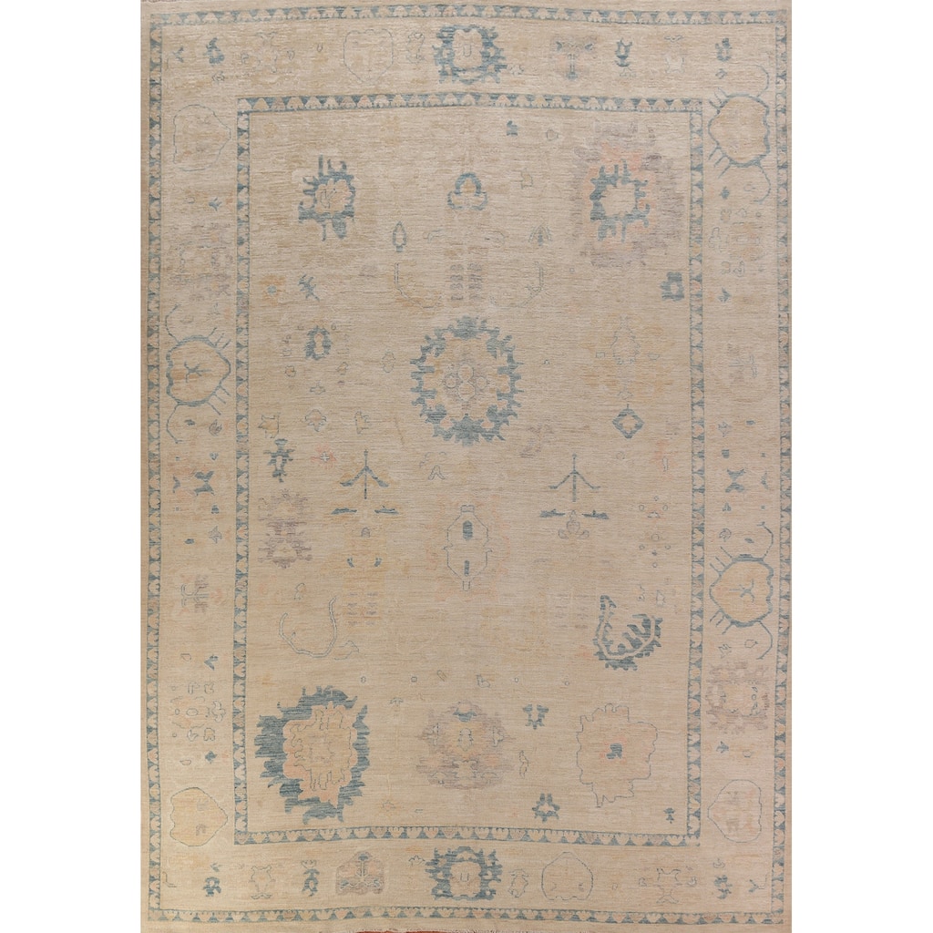 Hand Knotted Oriental 100% Wool Carpet Transitional All-Over Beige & Ivories Oushak Area Rug - 13' 5'' X 10' 1''