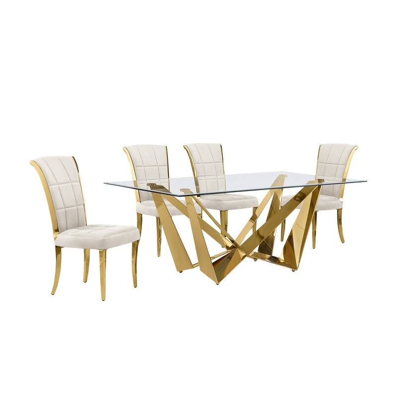 Best Quality Furniture D400/1-SC320-7 Dining Set with 78" 12mm Glass with Bevel