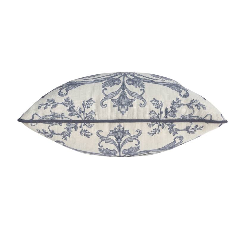 Reversible Damask Floral Outdoor Patio Square Throw Pillow - 20" - Cream and Blue