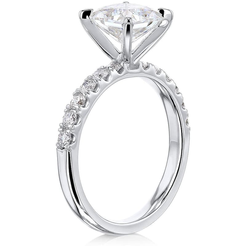 Annello by Kobelli 14K Gold 1.5ct Princess Moissanite Comfort Fit French Pave (HI/VS, GH/I)